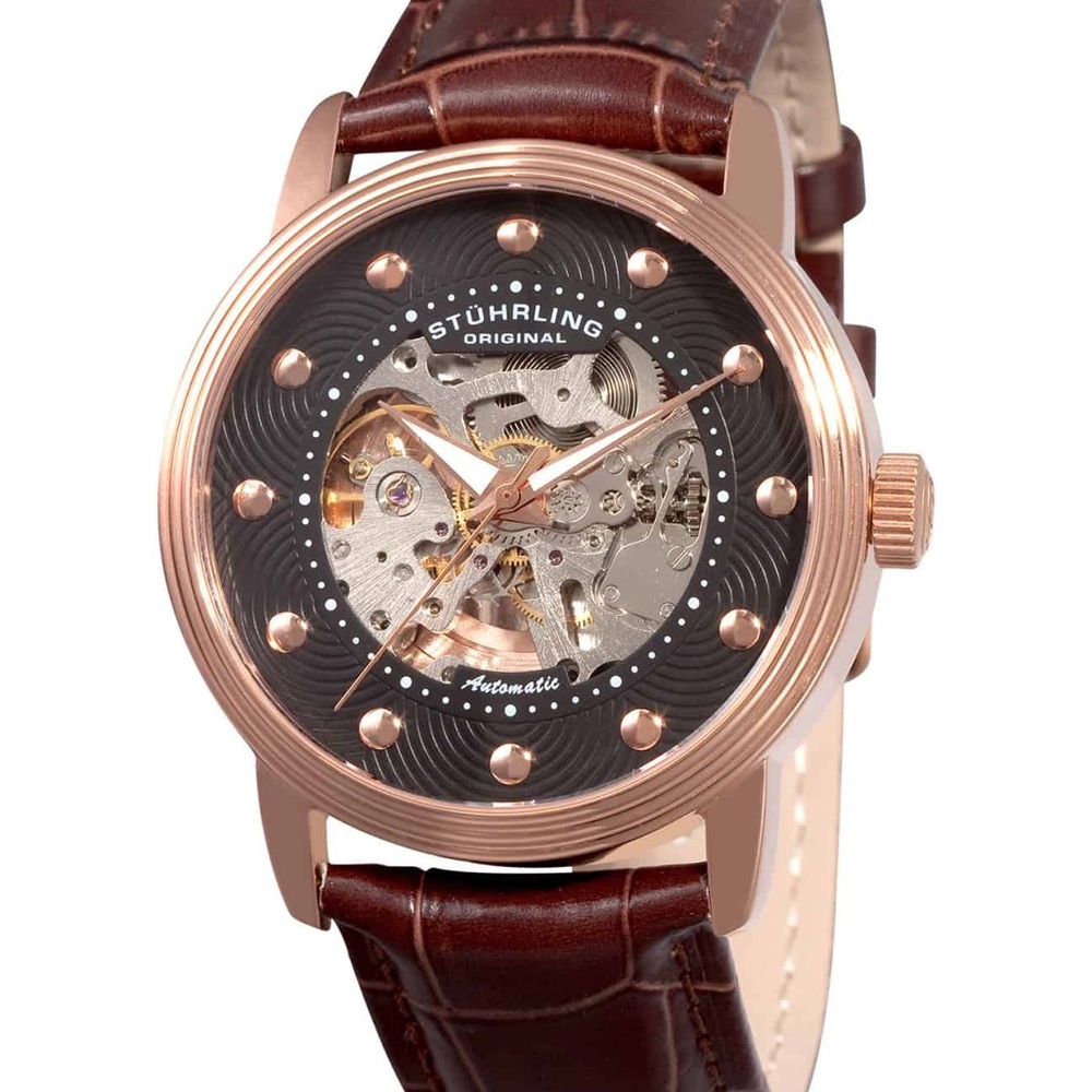 Stührling Original - Rose Gold Delphi Helios 107D Automatic 44mm Skeleton Watch